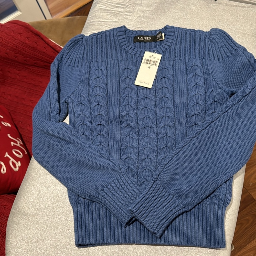 Lauren Ralph Lauren Women’s Blue Cable Knit Sweater, NWT. Sz $145